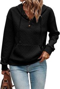 Women's <b>Hoodies</b> Casual Long Sleeve <b>Quilted</b> Half Button Drawstring Hooded Sweatshirt camo hoodi streetwear - Product Image 2