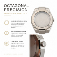 Caja de Reloj Octogonal con Geometría Personalizada, Acero 316L, Acabado Cepillado, Tornillos Expuestos, Cristal Transparente, Kit de Modificación de Relojes
