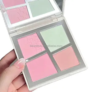 Private Label Custom Logo Cruelty Free Waterproof High Pigmented 4 Color Pink Face Powder Makeup Blush Palette On Make Up