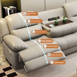 Modern Square Genuine Leather Sectional Sofa Set with Massage Adjustable Features Cup Holders-Three Seat Apartment-Friendly - Product Image 3