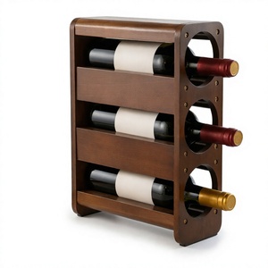Porte-bouteilles en bois pour comptoir, support pour 3 bouteilles, organisateur de rangement, style européen moderne pour la maison, le bar, la cuisine - Product Image 3