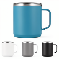 Mug à café isotherme en acier inoxydable à double paroi avec logo personnalisé, gobelet de voyage 12 oz avec poignée et couvercle