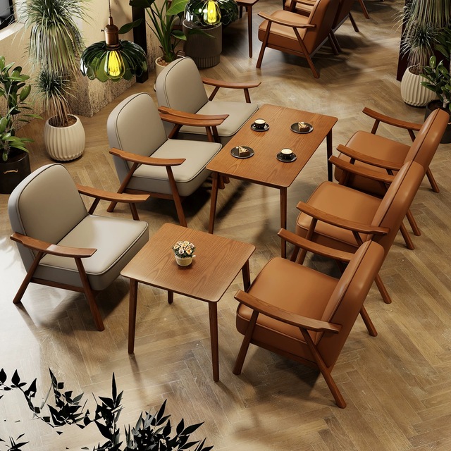 Commercial Minimalist Design Restaurant Furniture Wood Panel Dining Table and Chair Set for Cafe and Bar for Hotels