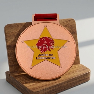 Medaglia antica in bronzo argento oro smaltato a buon mercato all'ingrosso con logo leone e stella - Product Image 2