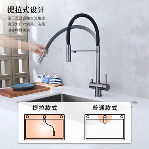 Pull Down Kitchen Faucet Single Handle Ceramic Valve Deck Mounted Modern Style Hot Cold Water Dual Use - Product Image 1