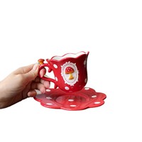 Ensemble de tasses en céramique sous glaçure peintes à la main motif champignon avec soucoupe – Design créatif et mignon pour café, latte art et lait – Cadeau pour la maison