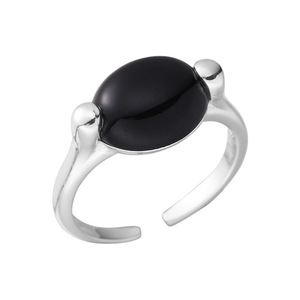 S925 Sterling Silver <b>Ring</b> for <b>Women</b> Simple Fashionable Versatile with Inlay Oval <b>Black</b> Agate White Jade Marrow Open Niche Design - Product Image 5