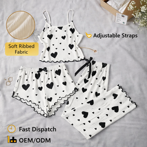 Pigiama da Donna in Maglia a Righe con Stampa, Stile Europeo e Americano 2025, Canotta e Pantaloncini, Vendita Diretta dalla Fabbrica - Product Image 3