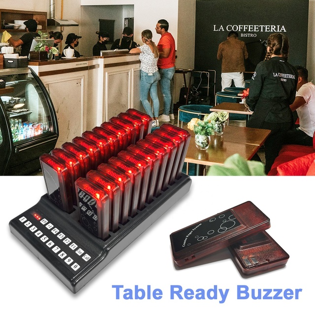 Wireless Restaurant Pager System 20 Buzzers Queue Paging System Waiter Calling System for Coffee Dessert Shop Food Truck Court
