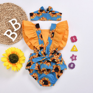 Ensemble deux pièces pour bébé fille nouveau-né : barboteuse et bandeau à nouer – Collection 2021 à succès - Product Image 4