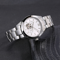 Montre-bracelet mécanique de style vintage pour homme, bracelet en acier inoxydable, étanche, décontractée, pour affaires, cadran squelette, automatique