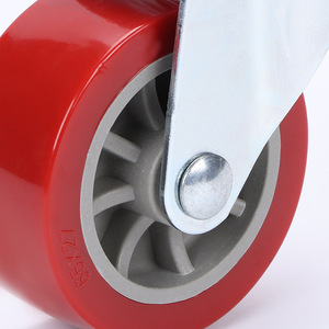 2.5-Inch Pu Screw Swivel Caster Wheel With Brake Silent Operation Red Polyurethane Fixed And Movable For Factory Use - Product Image 2
