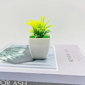 Mini plantes artificielles en pot, succulentes artificielles colorées dans des pots blancs pour la décoration moderne de la maison, du bureau, de la table, des étagères, petits bonsaïs - Product Image 5