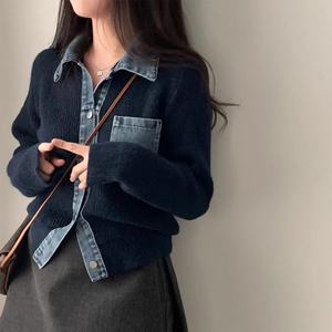 Suéter de Punto Casual de Moda para Mujer, Invierno 2025, Nuevo, con Diseño de Empalme de Mezclilla, Manga Larga - Product Image 2