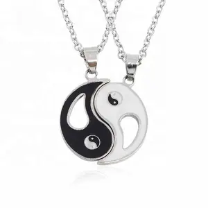 2 PCS Best Friends Necklace Jewelry Yin Yang Tai Chi Pendant Couples Paired Necklaces&Pendants Unisex Lovers Valentine's Gift