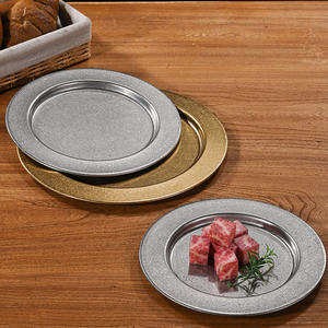 <span class=keywords><strong>Assiette</strong></span> ronde rétro en acier inoxydable Assiettes à dîner occidentales Assiettes Plateau Restaurant Vaisselle Plat d'extérieur Ménage - Product Image 1