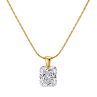 Magnifique collier pendentif rectangulaire en CZ taille radiant pour femme, plaqué or 18 carats, en acier inoxydable 304, avec rallonge ajustable
