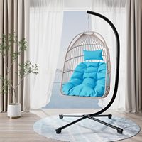 Fauteuil inclinable d'extérieur résistant aux intempéries, siège individuel, coussin bleu doux, chaise suspendue pliable en rotin pour jardin