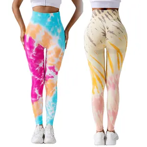 High Waist Scrunch Butt Lift Workout Yoga Pants Tie Dye Ruched Booty Sport Seamless Leggings for Women XL Size Set
