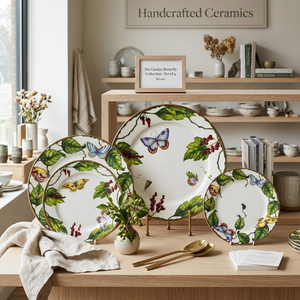 Juego de Vajilla de Porcelana China con Diseño Floral de Mariposas Vintage, Plato de Cerámica con Hojas Verdes de Jardín, Taza de Café de Porcelana, Tazón para <span class=keywords><strong>Hotel</strong></span> - Product Image 3