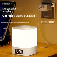 Petite lampe de chevet en verre avec horloge, veilleuse tactile rechargeable avec télécommande, idéale pour l'allaitement et la protection des yeux