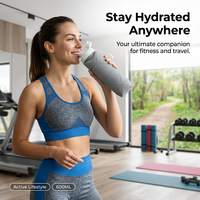 Bouteille d'eau pliable en silicone de qualité alimentaire résistante à la chaleur de 600 ml, portable, pour les voyages, les sports de plein air, avec logo personnalisable