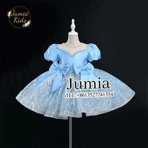 Vestido de fiesta bonito de moda para niñas, vestido de niña de flores <span class=keywords><strong>con</strong></span> escote <span class=keywords><strong>con</strong></span> cuentas de perlas y lazos grandes, vestido Formal para niños pequeños para fiesta de cumpleaños - Product Image 1