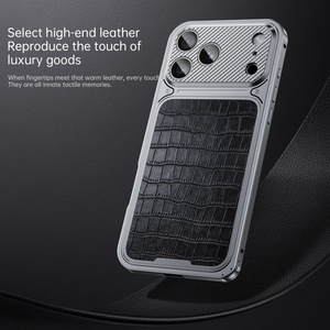 Fundas Magnéticas para Teléfono Móvil con Parte Trasera de Cuero PU, para iPhone 17 16 Pro Max, Marco de Aleación de Aluminio, Resistentes a Impactos, Gran Venta - Product Image 2