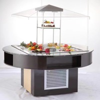 Table de buffet commerciale à température unique de luxe Table à salade ronde avec surface en marbre Équipement de réfrigération à refroidissement par air