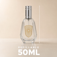 Flacon de parfum vide personnalisé en verre 50 ml, corps facetté, capuchon argenté, flacon atomiseur rechargeable avec boîte cadeau rose, vente en gros