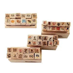 12 개/상자 만화 패턴 나무 우표 세트 행복한 삶 사랑 여행 유제품 나무 도장 4 디자인 선택