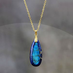 Blue <b>Opal</b> Teardrop Pendant for Women <b>Necklace</b> Boho Chic Natural Stone Jewelry Elegant Silver Chain Statement Fashion <b>Necklace</b> - Product Image 3