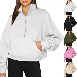 2023 mode demi fermeture éclair grande poche femmes sport manteau polaire veste hiver manteaux pour dames femmes femmes