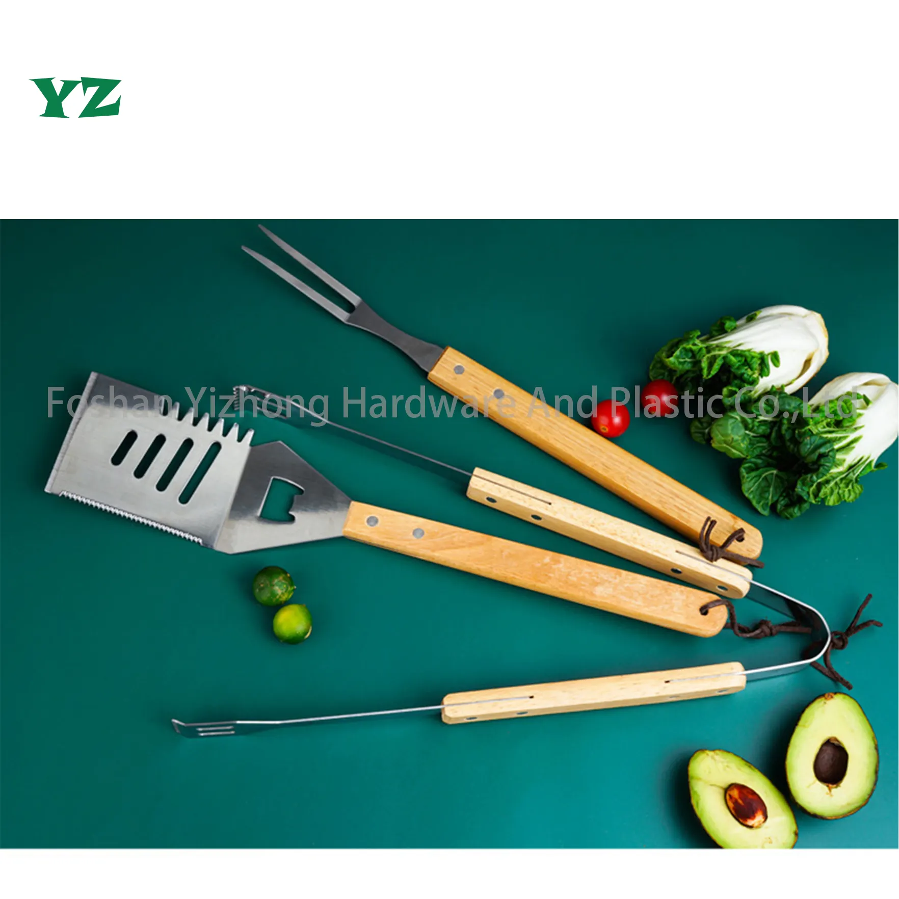 3pcs Bamboo Wood Handle BBQ Grill Cooking Tool Set