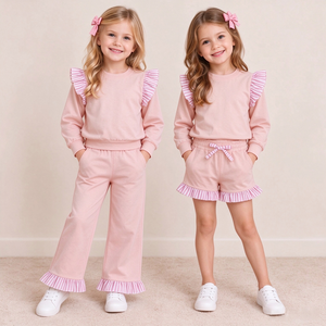Trendyism Boutique - Blusa Informal de Algodón Rosa Intenso con Mangas con Volantes para Niñas, Estilo Casual para Otoño, Venta al por Mayor - Product Image 6