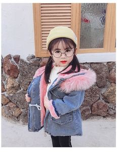 Vêtements pour filles, manteaux pour bébés filles, vestes à col en fourrure pour l'hiver et l'automne, vêtements pour enfants, veste en jean épaisse en velours, vêtements d'extérieur pour enfants - Product Image 2
