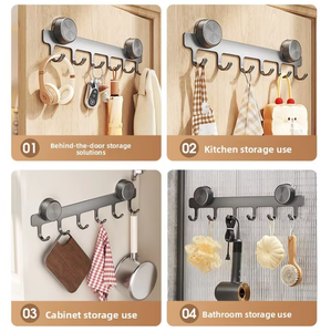 Rail à crochets en métal auto-adhésif avec 6 crochets pour le rangement des serviettes de bain, design minimaliste - Product Image 4