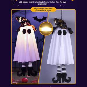 Luces fantasma espeluznantes de Halloween, adornos de fantasma con sombrero de bruja, decoraciones de Halloween iluminadas con LED, adecuadas para jardines exteriores. - Product Image 6