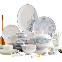 Bone China Geschirr-Geschenkset mit Pflanzenmuster, Mikrowellengeeignet, Hochwertige Geschenkbox, Chinesischer Stil, Haushaltsschüsseln und -teller, Tafelgeschirr