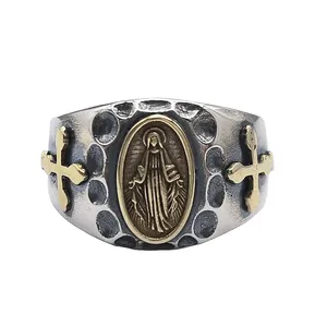 Anillo Cruzado Dorado de Plata de Ley S925 con Acabado Vintage de BOCAI para Hombre y Mujer, con Diamantes Naturales Martillados de María, Ideal para Fiestas - Product Image 3
