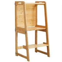 Table d'apprentissage 4-en-1 en bambou pour enfants, tour d'activités, mobilier, table pliable, tabouret en bambou pour enfants, marchepied de cuisine
