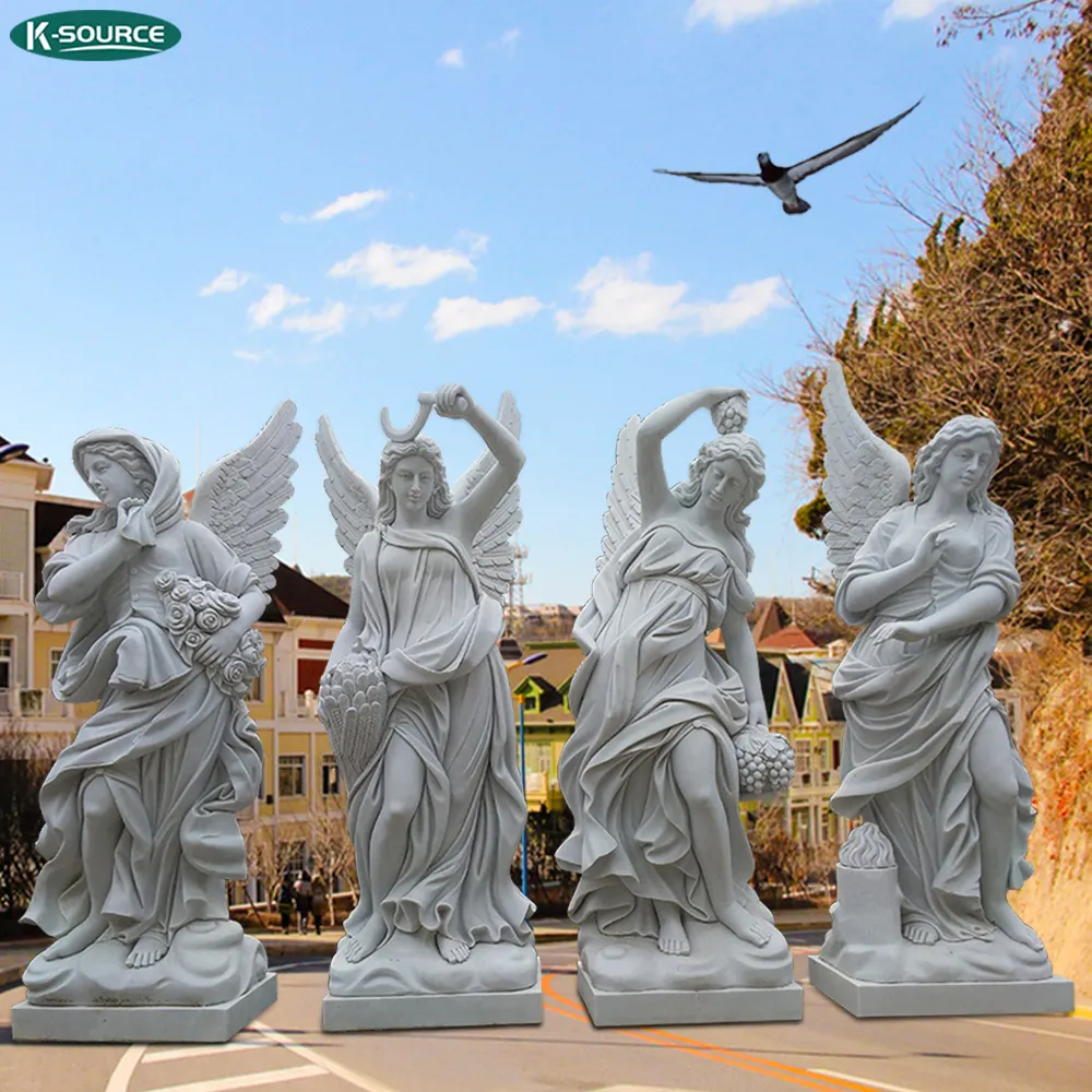 Yaşam boyutu bahçe doğal taş büyük beyaz mermer dört mevsim melek heykeli