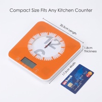 Báscula Digital de Cocina Compacta con Diseño Creativo, Pantalla LCD Delgada de Vidrio Templado con Patrón de Reloj Naranja, Capacidad de 5 kg y Precisión de 1 g