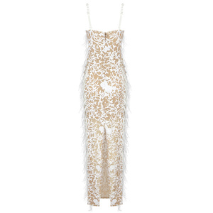 A7586 <strong>Dress</strong> Woman Women'S Sexy <strong>Dresses</strong> <strong>White</strong> Pearls <strong>Fur</strong> <strong>Dress</strong> Luxury Lace Ventilate Curved Feather Design - Product Image 5