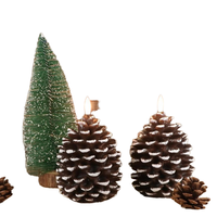 Ensemble de bougies LED écologiques à mèche vacillante en cire véritable en forme de cône de pin, avec minuterie à bouton, fonctionnant sur piles, faites à la main, pour Halloween, Noël, Pâques