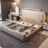 Ensemble de lit moderne en cuir souple avec rangement, lit queen en bois écologique, meubles de chambre multifonctionnels et peu encombrants