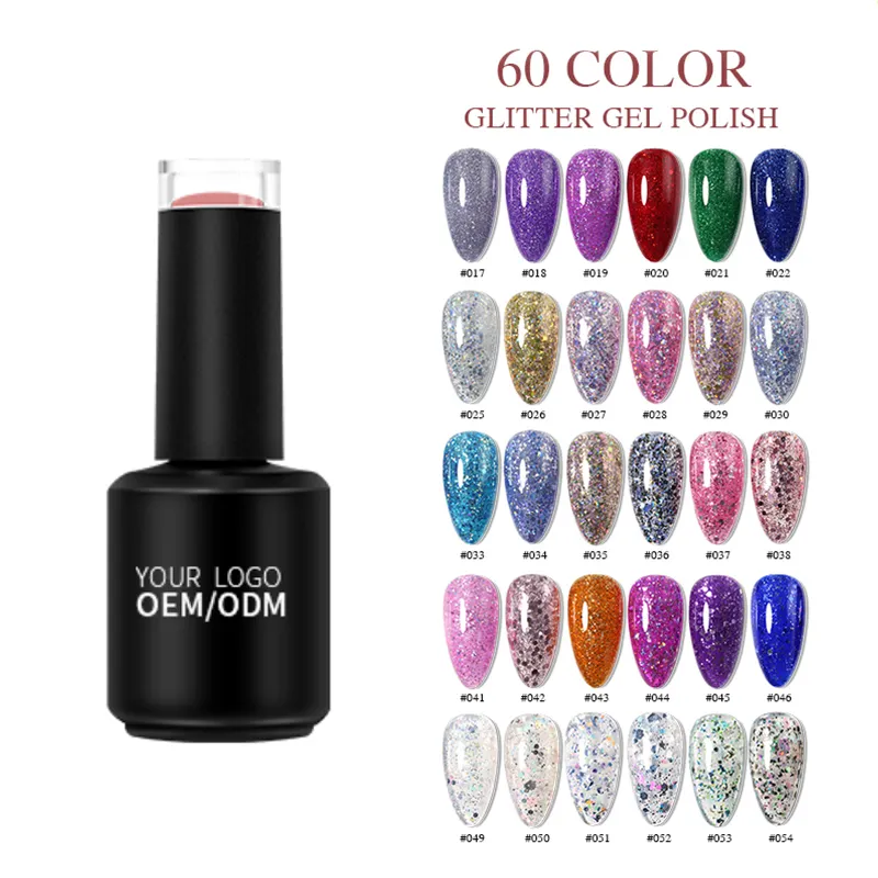 60 colors Customized Star Glitter Nail Gel Polish Semi Permanent UV LED Gel Platinum Brilliant Nails Art Gels Polish