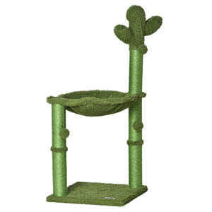 Pour arbre à chat vert 40x40x96cm pour chats jusqu'à 4.5kg forme de cactus avec boules et hamac chat grattoir aggloméré Chenille Sisal - Product Image 1