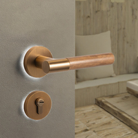 Serrure de chambre à coucher silencieuse intérieure simple et moderne pour appartements Poignée de porte en bois de noyer noir satiné Alliage d'acier Laiton