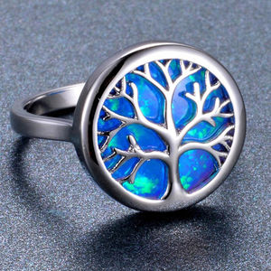 925 Silver Round Birthstone Wedding Engagement <b>Ring</b> Luxury Jewelry Cute Plant Life Tree White/Blue Fire <b>Opal</b> <b>Rings</b> for Women <b>Men</b> - Product Image 6